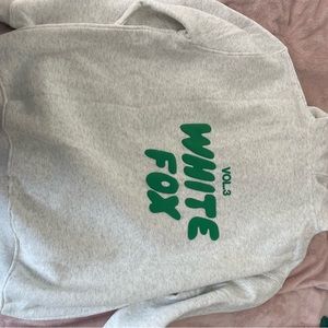 White Fox Boutique Gray Hoodie with Green Logo